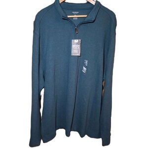New Van Heusen Men XXL sweater long-sleeve 1/4 zip Classic fit Never Tuck Green